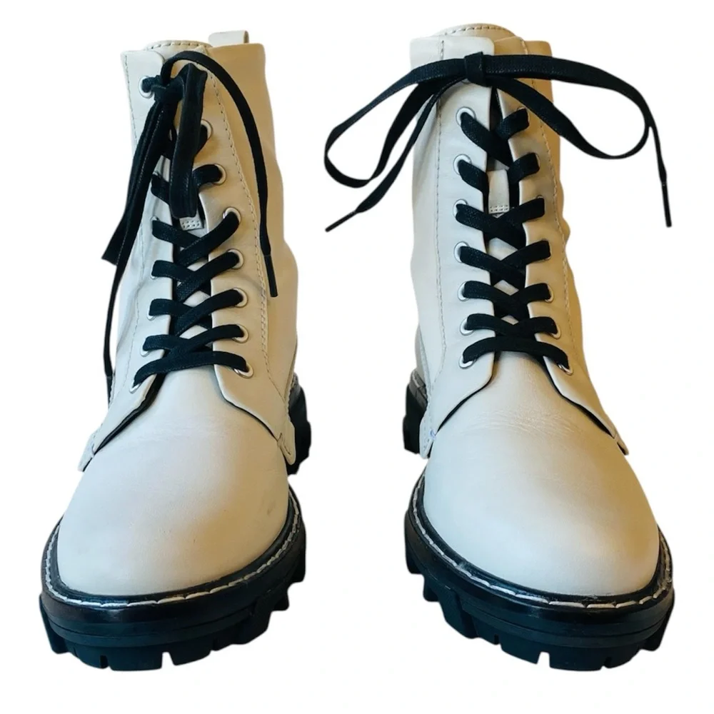 Rag & Bone Shiloh Combat Boots White Leather Black Lug Sole Women’s 39 (8.5–9) - Picture 2 of 14